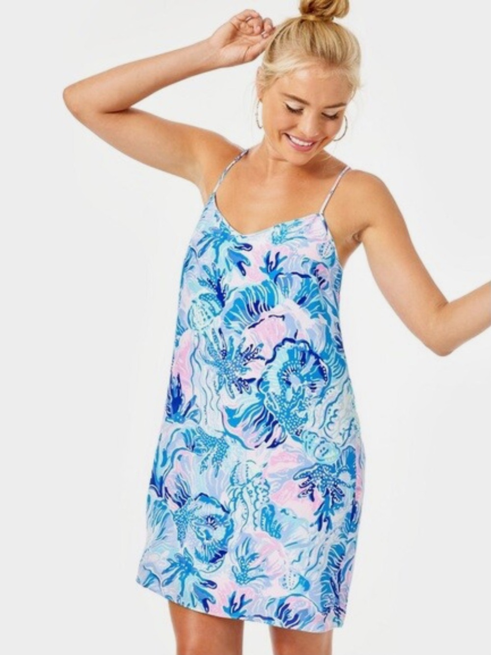 Lilly Pulitzer Dusk Strappy Silk Dress in Saltwater Blue Shade Seekers